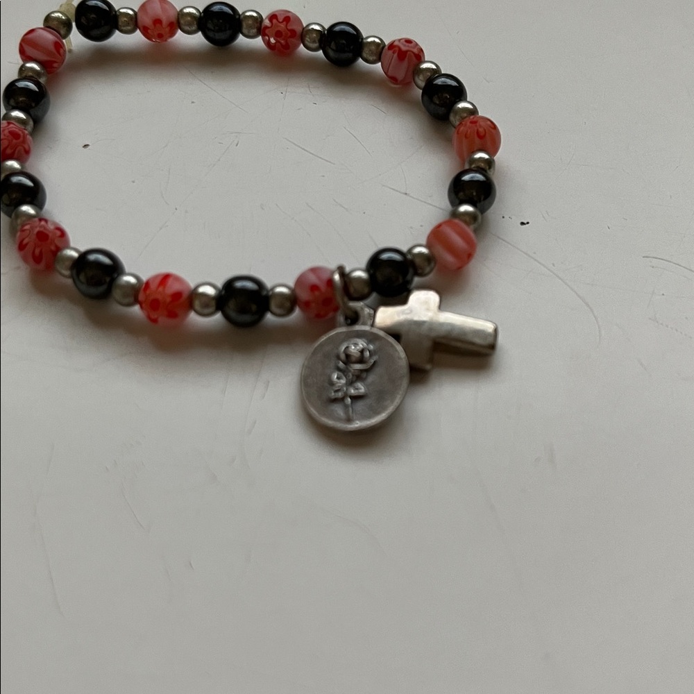 Religious Beaded Bracelet with Cross & St Theresa Charm - Picture 3 of 4